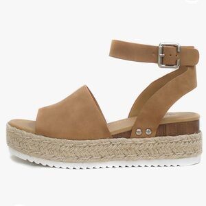 Soda Topic Open Toe Buckle Ankle Strap Espadrilles Flatform Wedge Casual Sandal